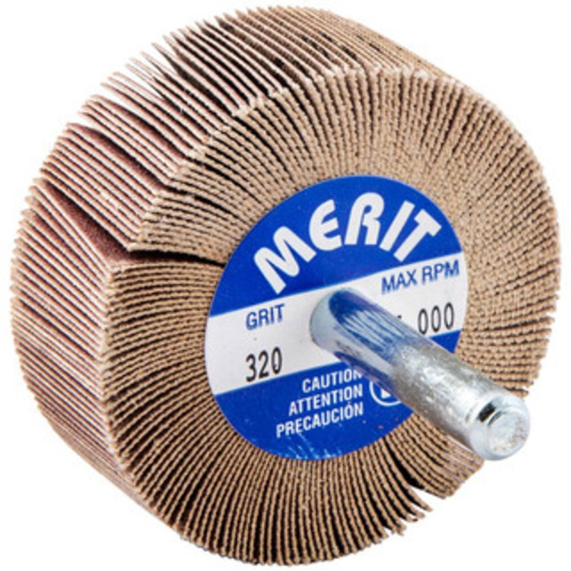 Merit Abrasives 2 Diam x 3/4 Face Width, Extra Fine Ceramic Alumina Coated Mounted Flap Wheel 1/4 Shank Mount, 320 Grit, 25,000 Max RPM 08834137165 – 72372998