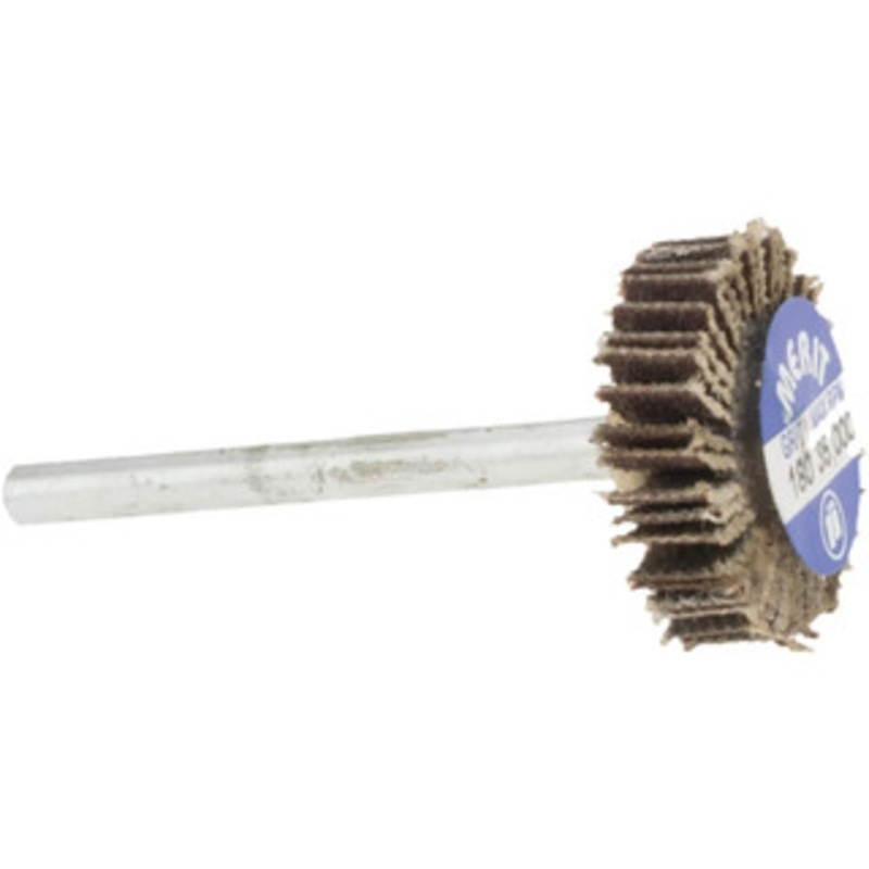 Merit Abrasives 3/4 Diam x 3/16 Face Width, Very Fine Aluminum Oxide Coated Mounted Flap Wheel 1/8 Shank Mount, 180 Grit, Cloth Backing, 35,000 Max RPM 08834137553 – 84400787
