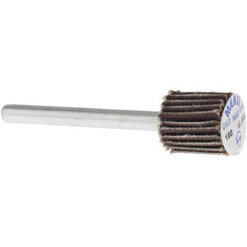 Merit Abrasives 3/8 Diam x 3/8 Face Width, Very Fine Aluminum Oxide Coated Mounted Flap Wheel 1/8 Shank Mount, 180 Grit, Cloth Backing, 40,000 Max RPM 08834137473 – 09608472