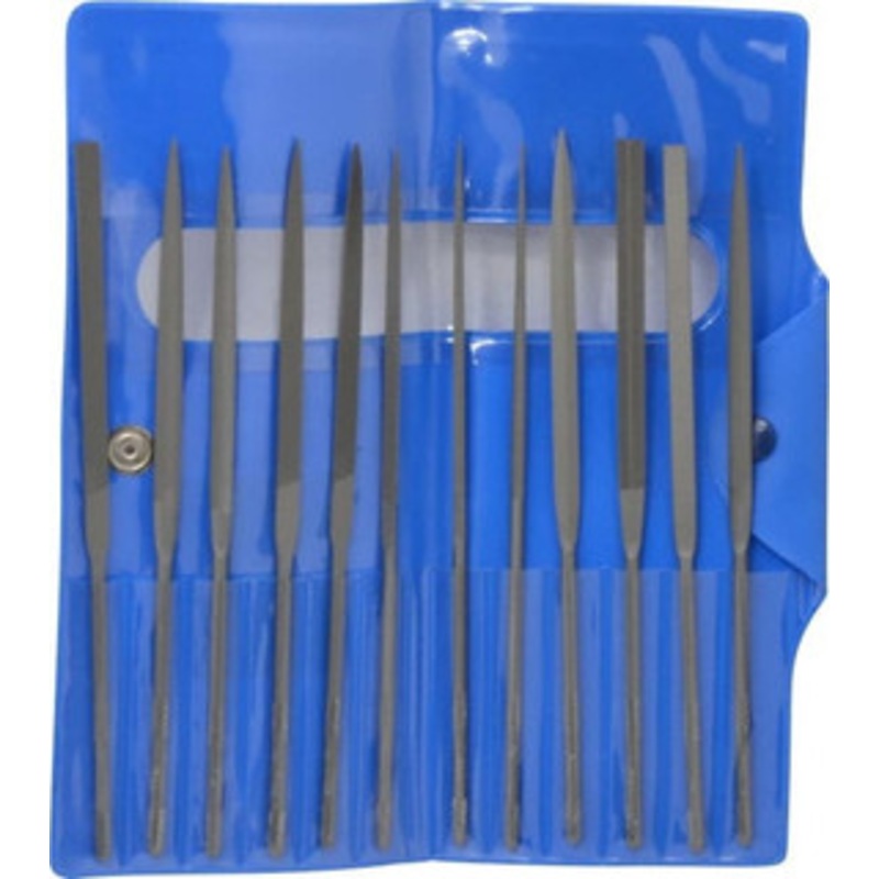 Nicholson 12 Piece Swiss Pattern File Set 5-1/2 Long, 2 Coarseness, Round Handle, Set Includes Barrette, Crossing, Equalling, Flat, Half Round, Knife, Round, Slitting, Square, Three Square 37398 – 60304953