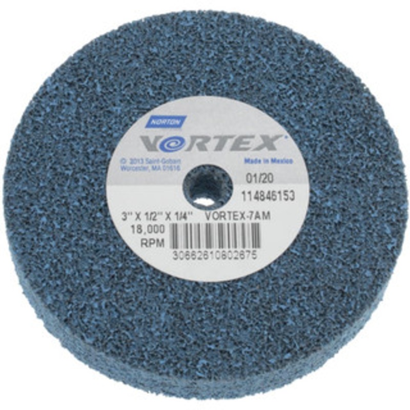 Norton 3 Diam, 1/2 Face Width, 1/4 Center Hole, Medium Grade, Aluminum Oxide Deburring Wheel Unitized, Medium Density 7 Grade 66261080267 – 43324136