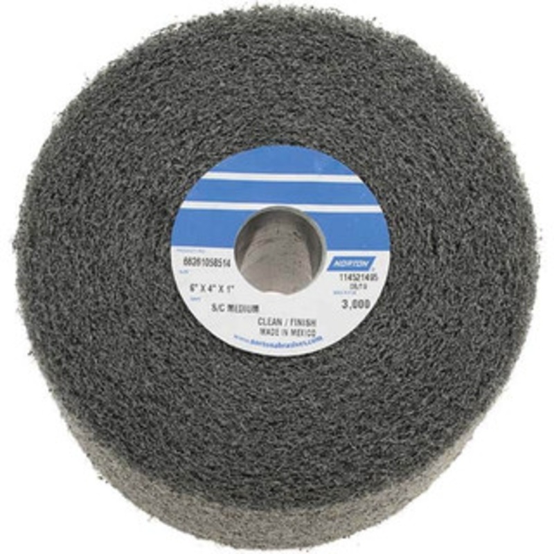 Norton 6 Diam, 4 Face Width, 1 Center Hole, Medium Grade, Silicon Carbide Deburring Wheel Convolute, Medium Density 4 Grade, 3,000 RPM 66261058514 – 70493150