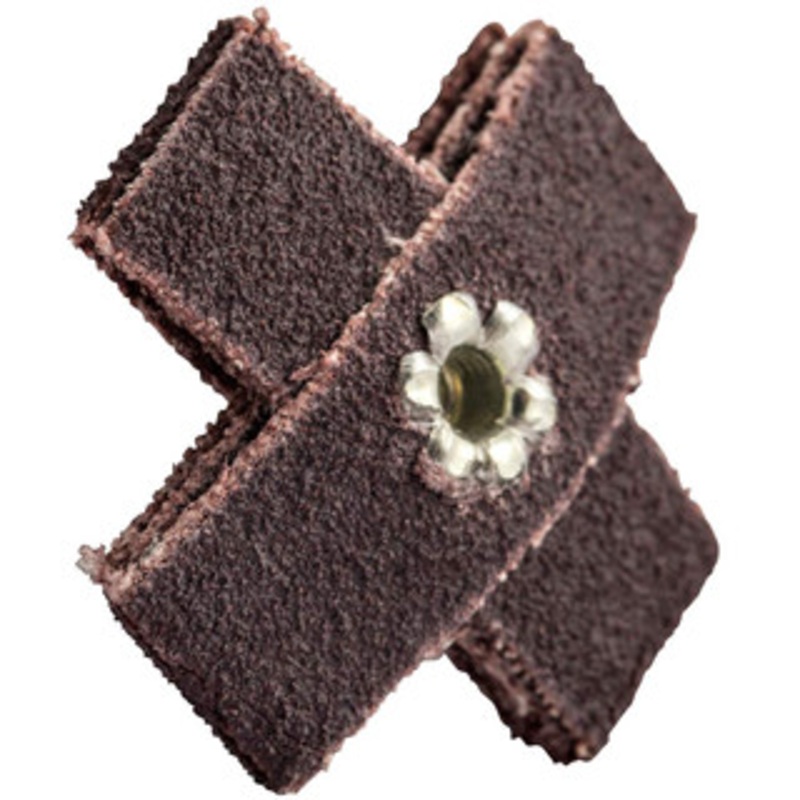 Merit Abrasives 100 Grit, Fine Grade, Aluminum Oxide Cross Pad 1 Long x 1 Wide x 3/8 Thick, 8 Ply, 24,000 Max RPM 08834184195 – 72390834