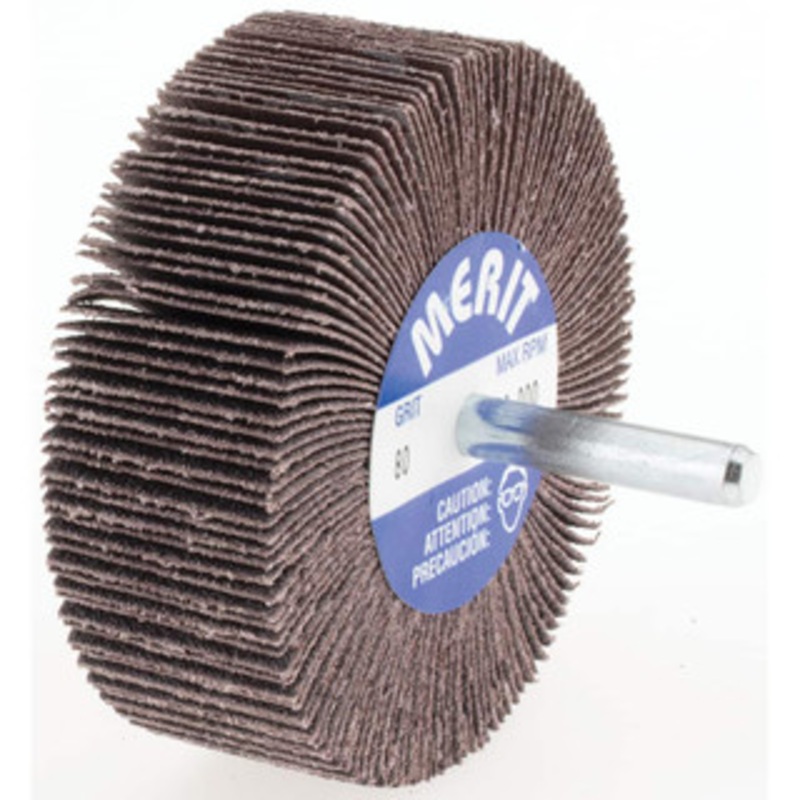 Merit Abrasives 3 Diam x 1 Face Width, Medium Aluminum Oxide Coated Mounted Flap Wheel 1/4 Shank Mount, 80 Grit, 30,000 Max RPM 08834149838 – 86931359