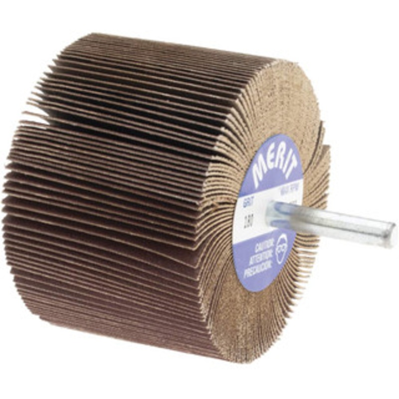 Merit Abrasives 3 Diam x 2 Face Width, Very Fine Ceramic Alumina Coated Mounted Flap Wheel 1/4 Shank Mount, 180 Grit, Cloth Backing, 20,000 Max RPM 08834137263 – 72373061