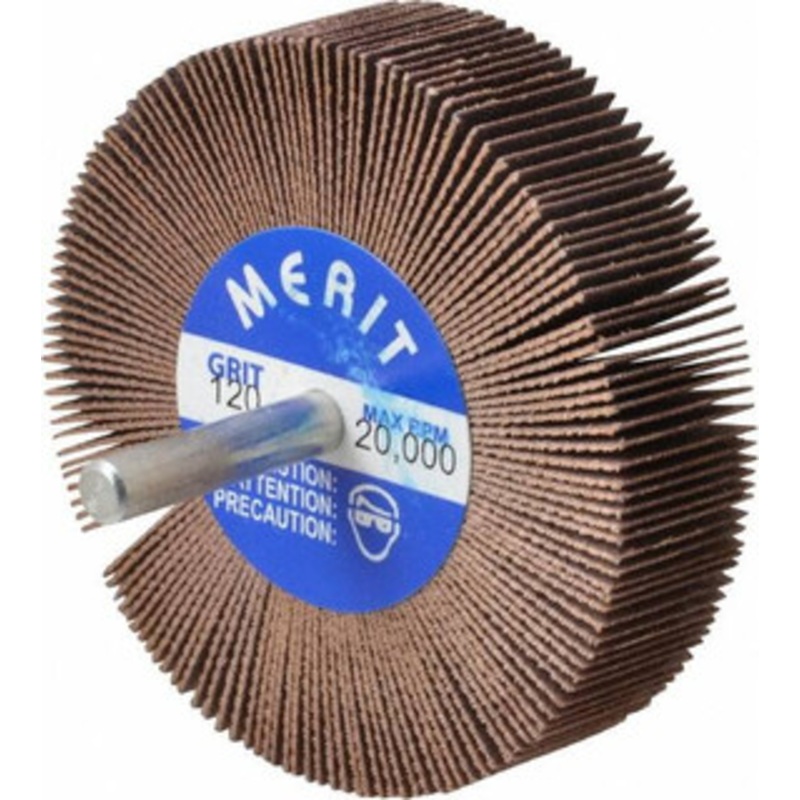 Merit Abrasives 3 Diam x 3/4 Face Width, Fine Ceramic Alumina Coated Mounted Flap Wheel 1/4 Shank Mount, 120 Grit, 20,000 Max RPM 08834131202 – 48687909