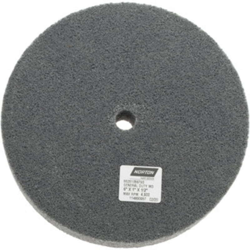 Norton 6 Diam, 1 Face Width, 1/2 Center Hole, Fine Grade, Silicon Carbide Deburring Wheel Unitized, Medium Density 4 Grade, 4,800 RPM 66261058790 – 70500624