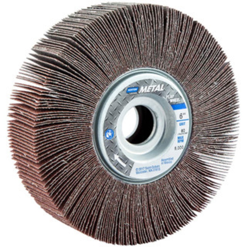 Norton 6 x 1-1/2 80 Grit Aluminum Oxide Unmounted Flap Wheel Coated, Medium Grade, 1 Center Hole, 6,200 Max RPM 63642502687 – 05099387