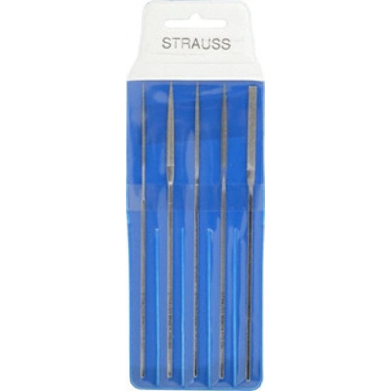 Strauss & Co. 5 Piece Diamond Pattern File Set 5-1/2 Long, Fine Coarseness, Square Handle, Set Includes Equalling, Half Round, Round, Square MI8632 D91 – 05233259