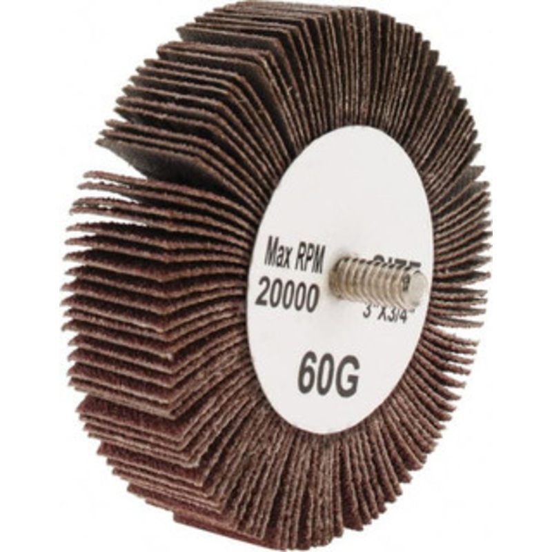 Tru-Maxx 3 Diam x 3/4 Face Width, Medium Aluminum Oxide Coated Mounted Flap Wheel 1/4-20 Threaded Mount, 60 Grit, 20,000 Max RPM SZQC1060 – 87656815