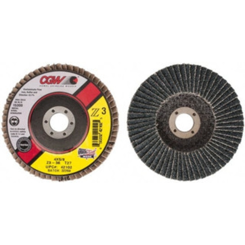 CGW Abrasives 4 36 Grit 5/8 Center Hole Type 27 Zirconia Alumina Flap Disc Very Coarse Grade, Coated, Arbor Attachment, Poly Cotton Backing, 15,300 RPM 42102 – 56436652