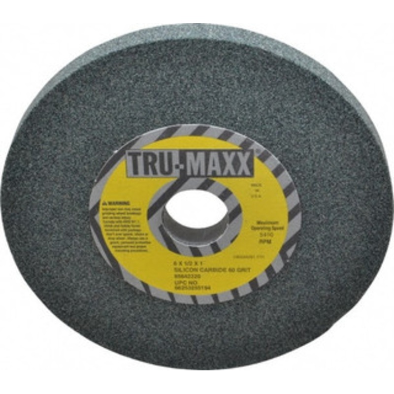 Tru-Maxx 60 Grit Silicon Carbide Bench & Pedestal Grinding Wheel 6 Diam x 1 Hole x 1/2 Thick, 5410 Max RPM, K Hardness, Medium Grade , Vitrified Bond 66253255194 – 85642320