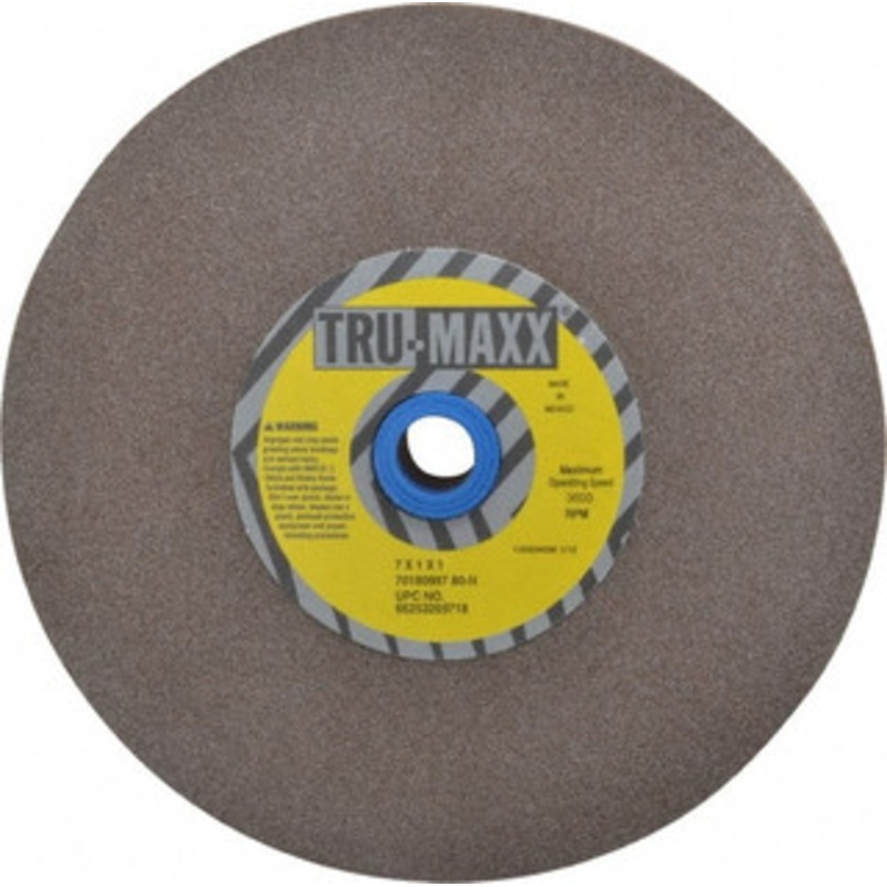 Tru-Maxx 80 Grit Aluminum Oxide Bench & Pedestal Grinding Wheel 7 Diam x 1 Hole x 1 Thick, 3600 Max RPM, O Hardness, Medium Grade , Vitrified Bond 66253269718 – 70180997