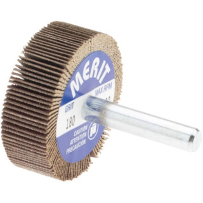 Merit Abrasives 1-1/2 Diam x 1/2 Face Width, Very Fine Ceramic Alumina Coated Mounted Flap Wheel 1/4 Shank Mount, 180 Grit, Cloth Backing, 25,000 Max RPM 08834137133 – 72372881