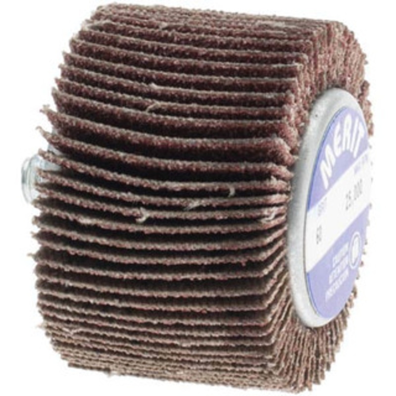 Merit Abrasives 1-1/2 Diam x 1 Face Width, Medium Aluminum Oxide Coated Mounted Flap Wheel 1/4-20 Threaded Mount, 60 Grit, 25,000 Max RPM 08834131072 – 48598346