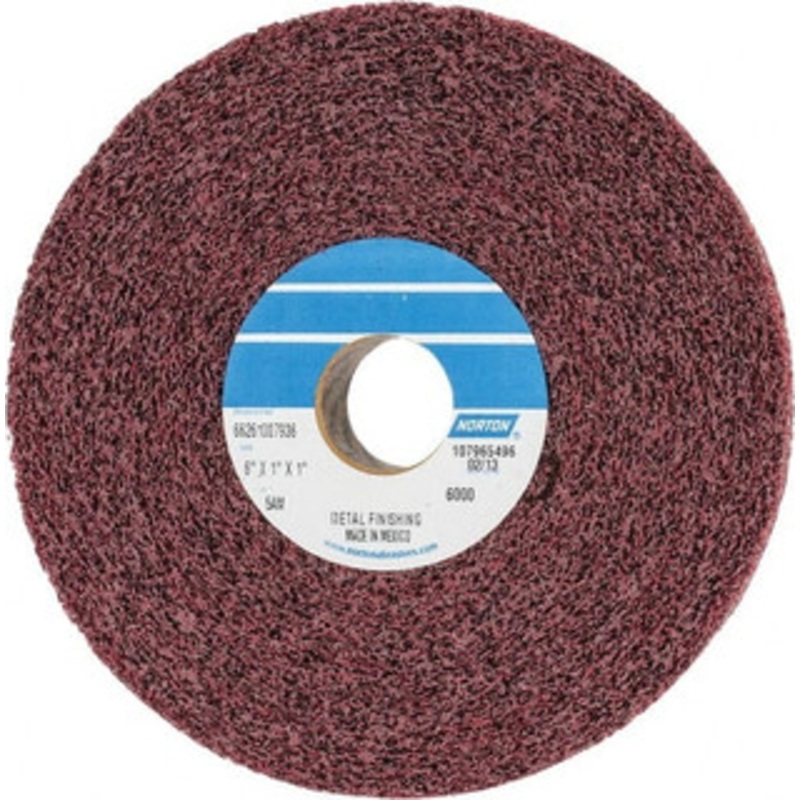 Norton 6 Diam, 1 Face Width, 1 Center Hole, Medium Grade, Aluminum Oxide Deburring Wheel Convolute, Medium Density 5 Grade, 6,000 RPM 66261007936 – 02938439