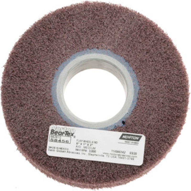 Norton 6 x 1 120 Grit Aluminum Oxide Unmounted Flap Wheel Nonwoven, Medium Grade, 2 Center Hole, 3,000 Max RPM 66261058456 – 70495163