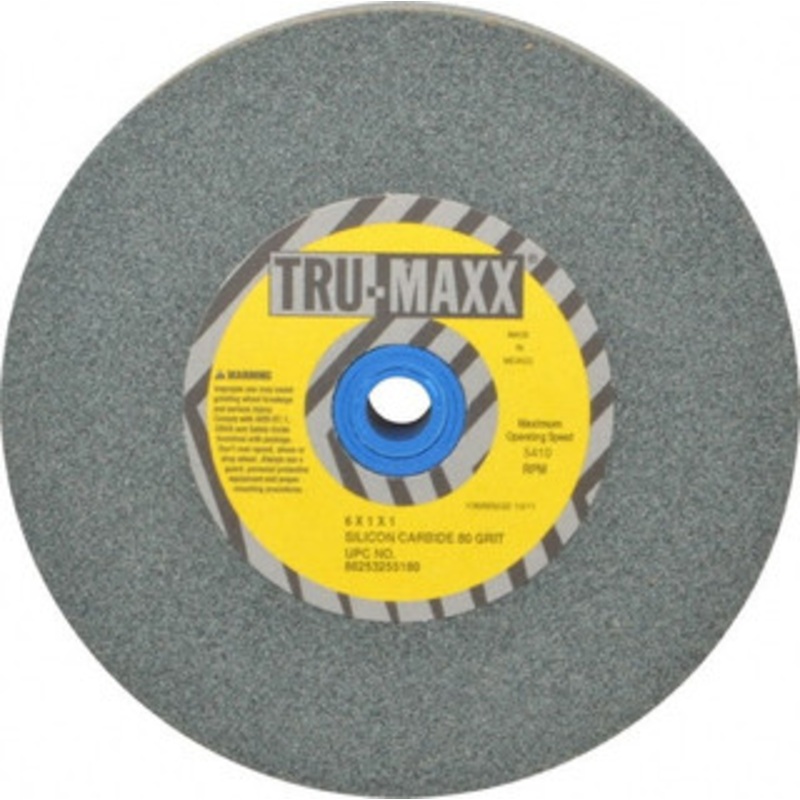 Tru-Maxx 80 Grit Silicon Carbide Bench & Pedestal Grinding Wheel 6 Diam x 1 Hole x 1 Thick, 5410 Max RPM, K Hardness, Medium Grade , Vitrified Bond 66253255180 – 85642403