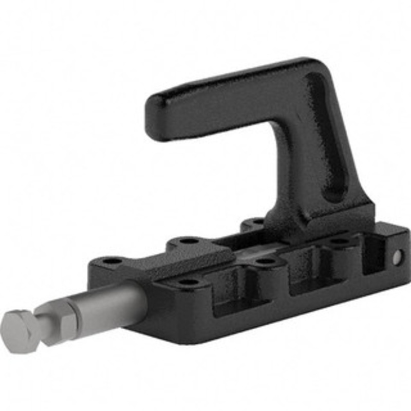 Destaco 1,100 Lb Load Capacity, Flanged Base, Carbon Steel, Standard Straight Line Action Clamp 6 Mounting Holes, 0.26 Mounting Hole Diam, 0.55 Plunger Diam, Straight Handle 95040 – 03860038