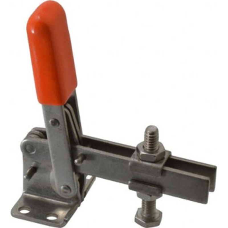 Knu-Vise 100 Lb Holding Capacity, Vertical Handle, Manual Hold Down Toggle Clamp 63 Handle Movement, 95 Bar Opening, U-Bar, Flanged Base, Stainless Steel V-100(SS) – 08106627
