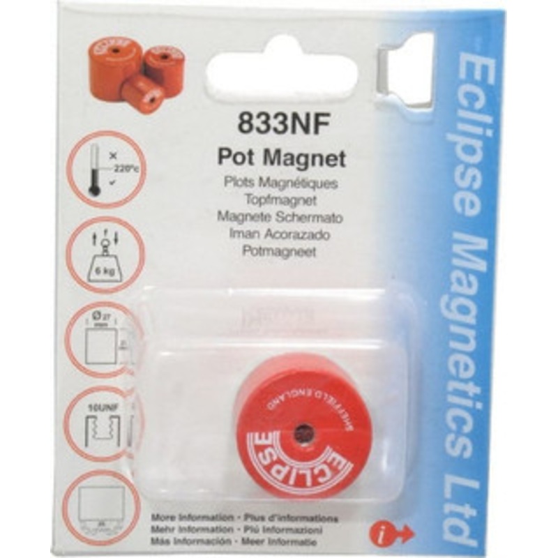Eclipse Magnetics 1-1/16 Diam, 10-32 Thread, 9 Lb Average Pull Force, Mild Steel, Alnico Pot Magnets 220C Max Operating Temp, 1 High, Grade 5 Alnico 833NF – 06572762