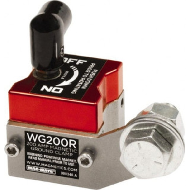 Mag-Mate 200 Amps Grounding Capacity, 2-3/4 High, Rare Earth Magnetic Welding & Fabrication Ground Clamp 150 Lb Average Pull Force, Square Magnet, Zinc Plated Steel Stud, Compatible with Flat & Round Surfaces WG200R – 59270041