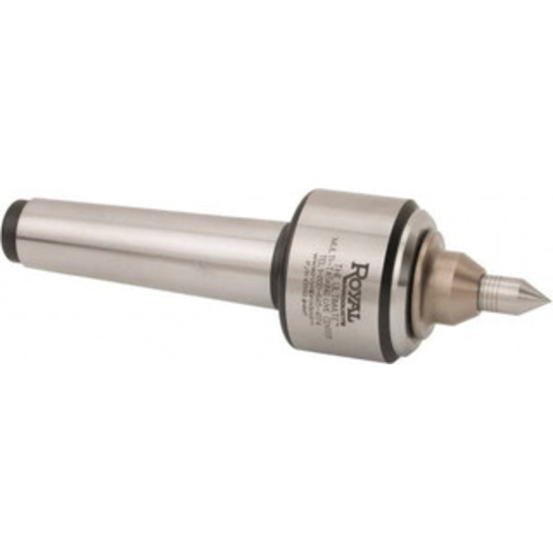 Royal Straight Shank, 2-1/4 Head Diam Live Center 5,000 Max RPM, 1.69 Long Case, 1/2 Point Diam, 0.94 Point Len, 350 Lb Max Workpiece, Spring Loaded Point 10590 – 92399658