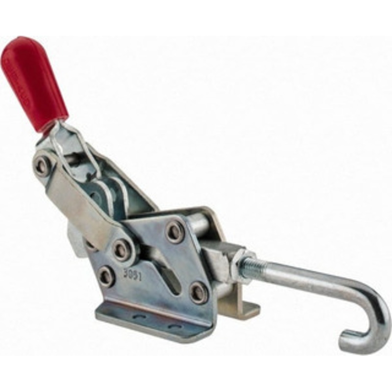 Destaco 1,507 Lb Capacity, Horizontal, J Hook, Flanged Base, Carbon Steel Pull Action Latch Clamp 3/4 Drawing Movement, 8.98 OAL, Straight Handle 3051 – 43991017