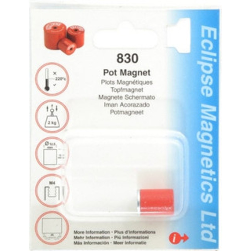 Eclipse Magnetics 1/2 Diam, M4 Thread, 2.5 Lb Average Pull Force, Mild Steel, Alnico Pot Magnets 220C Max Operating Temp, 5/8 High, Grade 5 Alnico 830 – 06572721