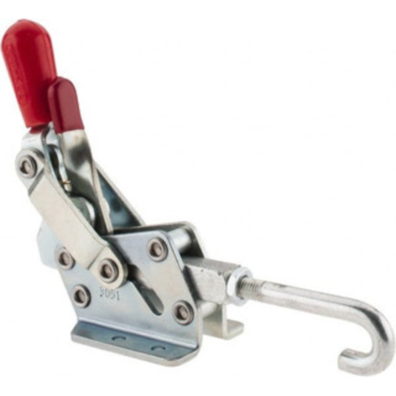 Destaco 1,507 Lb Capacity, Horizontal, J Hook, Flanged Base, Carbon Steel Pull Action Latch Clamp 3/4 Drawing Movement, 8.98 OAL, Straight Handle 3051-R – 70514278