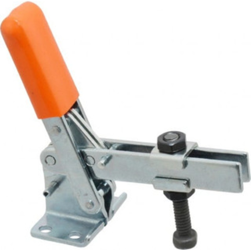 Knu-Vise 100 Lb Holding Capacity, Vertical Handle, Manual Hold Down Toggle Clamp 63 Handle Movement, 95 Bar Opening, U-Bar, Flanged Base, Carbon Steel V-100 – 08106577