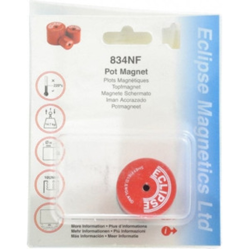 Eclipse Magnetics 1-3/8 Diam, 10-32 Thread, 17.5 Lb Average Pull Force, Mild Steel, Alnico Pot Magnets 220C Max Operating Temp, 1-3/16 High, Grade 5 Alnico 834NF – 06572770