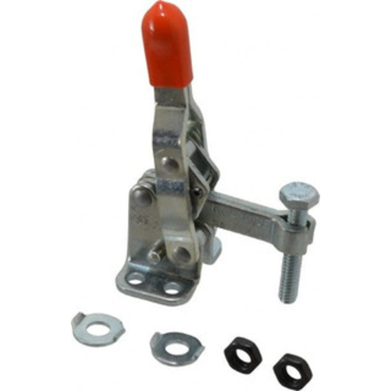 Knu-Vise 200 Lb Holding Capacity, Vertical Handle, Manual Hold Down Toggle Clamp 64 Handle Movement, 110 Bar Opening, Solid Bar, Flanged Base, Carbon Steel VST-220 – 72462666