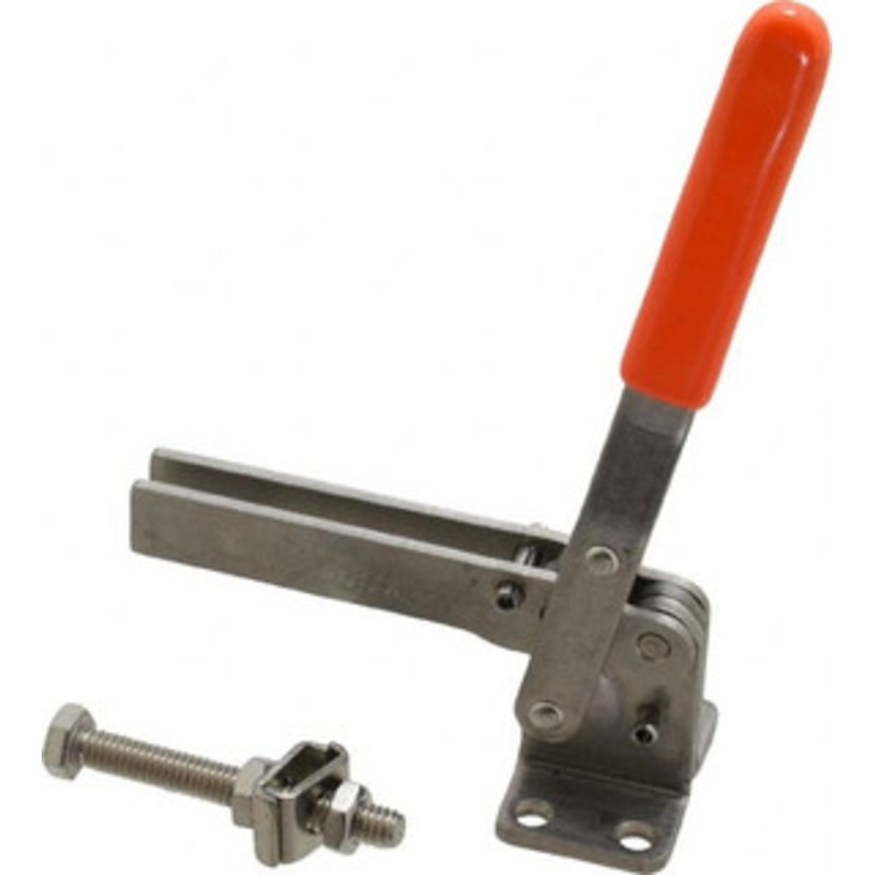 Knu-Vise 200 Lb Holding Capacity, Vertical Handle, Manual Hold Down Toggle Clamp 60 Handle Movement, 110 Bar Opening, U-Bar, Flanged Base, Stainless Steel V-200(SS) – 08106635