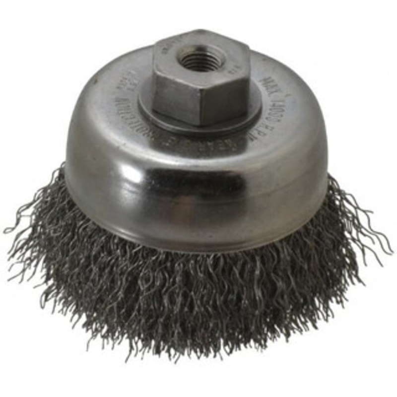 Weiler Abrasives 3 Diam 3/8-24 Threaded Arbor Steel Fill Cup Brush Crimped Wire, 0.014 Wire Diam, 7/8 Trim, 14,000 Max RPM 93641 – 03597606