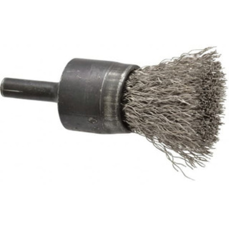 Osborn 3/4 Diam Stainless Steel Crimped End Brush 1 Trim Length, 1/4 Shank Diam, 20,000 Max RPM 0003071000 – 00126292