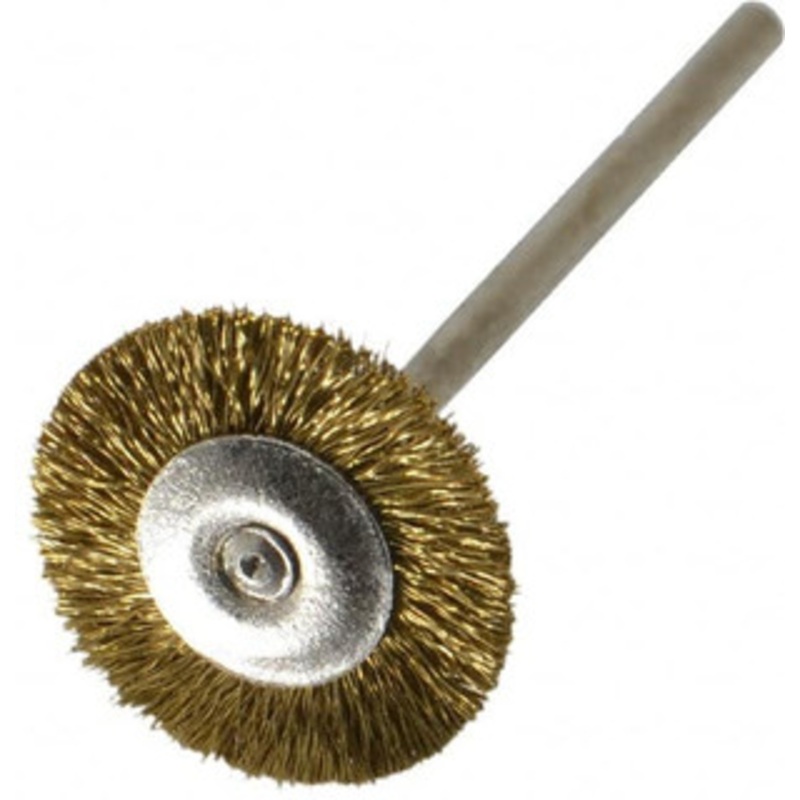 Osborn 3/4 OD, 3/32 Shank Diam, Crimped Brass Wheel Brush 0.005 Filament Diam, 25,000 RPM 0007575700 – 00079574