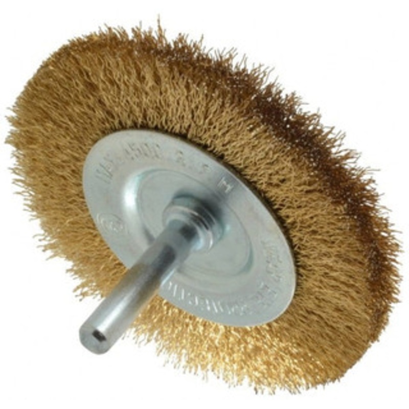 Value Collection 3 OD, 1/4 Shank Diam, Crimped Brass-Coated Steel Wheel Brush 3/8 Face Width, 5/8 Trim Length, 0.008 Filament Diam, 4,500 RPM S04065231 – 04065231