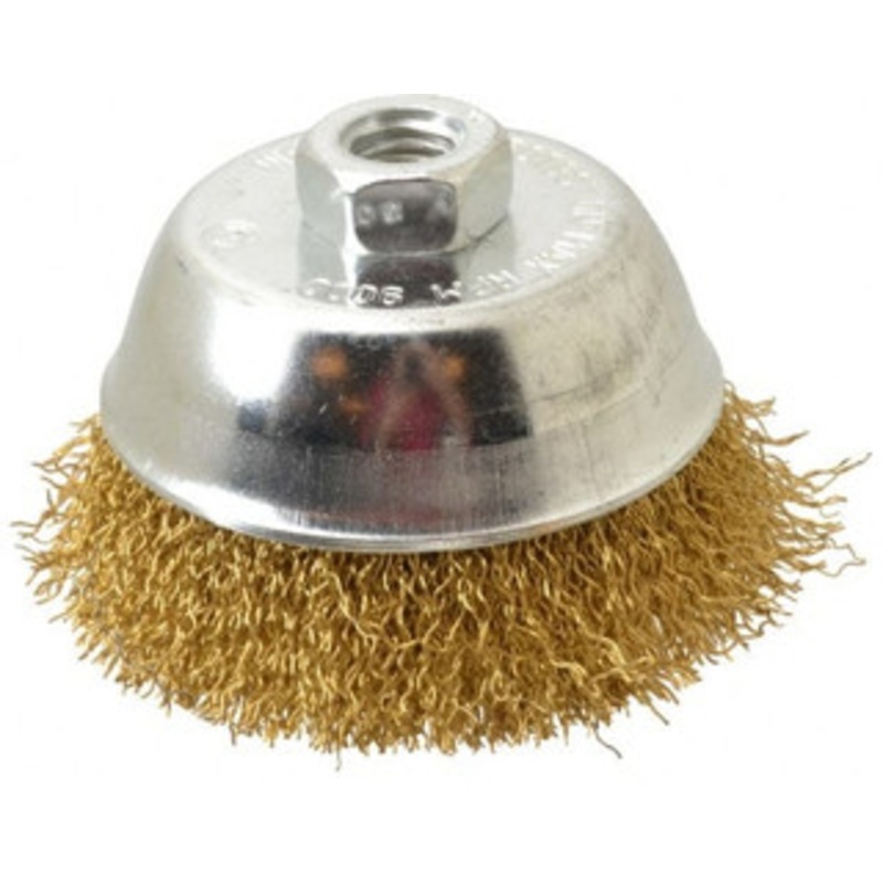 Value Collection 4 Diam 5/8-11 Threaded Arbor Brass Fill Cup Brush Crimped Wire, 0.02 Wire Diam, 1-1/8 Trim, 9,000 Max RPM 0110058350 – 74038175