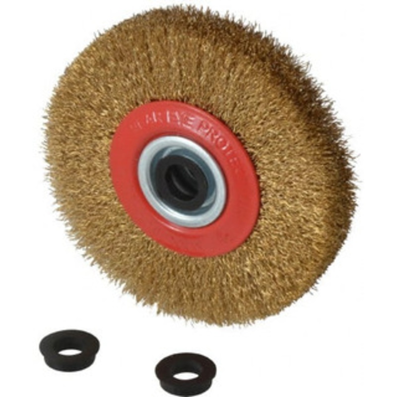 Value Collection 5 OD, 3/4 Arbor Hole, Crimped Brass-Coated Steel Wheel Brush 1 Face Width, 1-3/32 Trim Length, 0.012 Filament Diam, 6,000 RPM S04064754 – 04064754