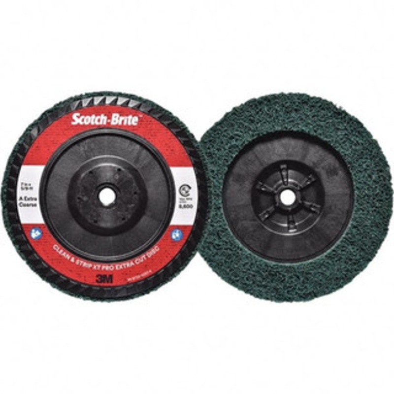 3M 7 Extra Coarse Grade Aluminum Oxide Deburring Disc 5/8-11 Threaded Center Hole, Quick Change Connection, Green, 8,600 Max RPM 7100175493 – 11030236