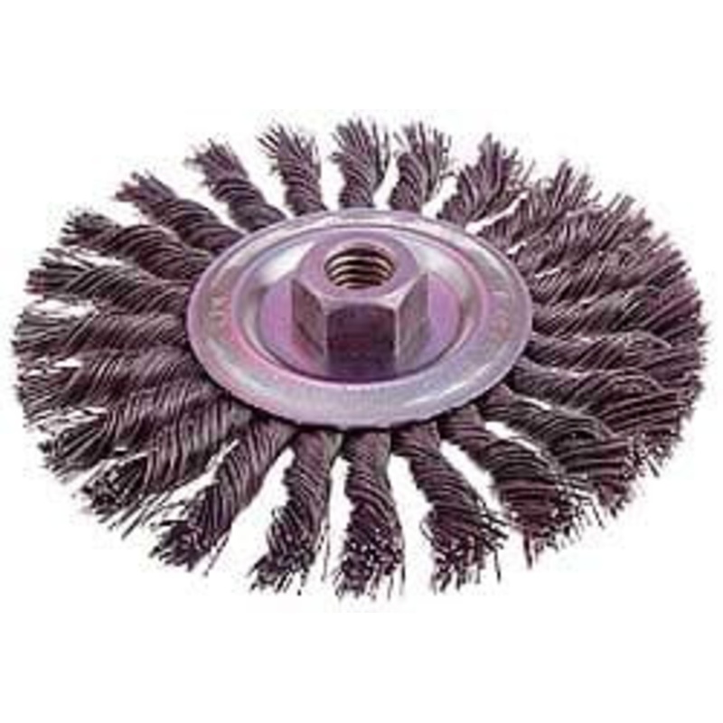 Osborn 4 OD, 3/8-24 Arbor Hole, Knotted Steel Wheel Brush 1/4 Face Width, 7/8 Trim Length, 0.02 Filament Diam, 20,000 RPM 0002672700 – 06082838