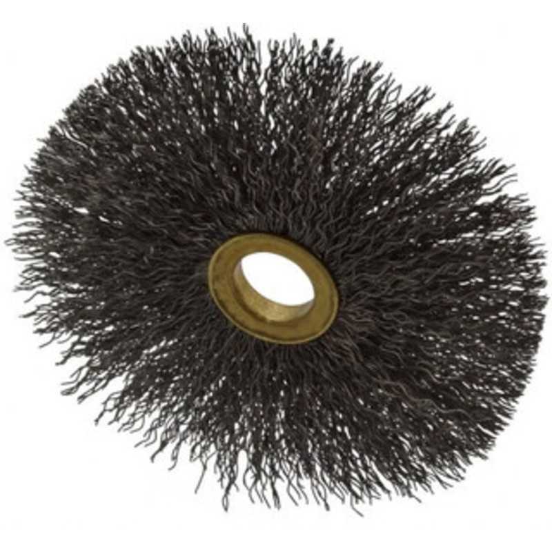 Osborn 4 OD, 5/8 Arbor Hole, Crimped Steel Wheel Brush 3/16 Face Width, 1-1/2 Trim Length, 0.014 Filament Diam, 15,000 RPM 0001143200 – 06081947