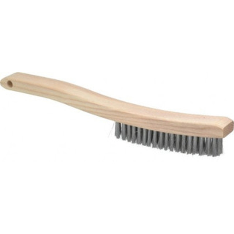 Osborn 4 Rows x 18 Columns Steel Platers Brush 5-3/4 Brush Length, 13-1/4 OAL, 1 Trim Length, Wood Curved Handle 0005403500 – 53502340