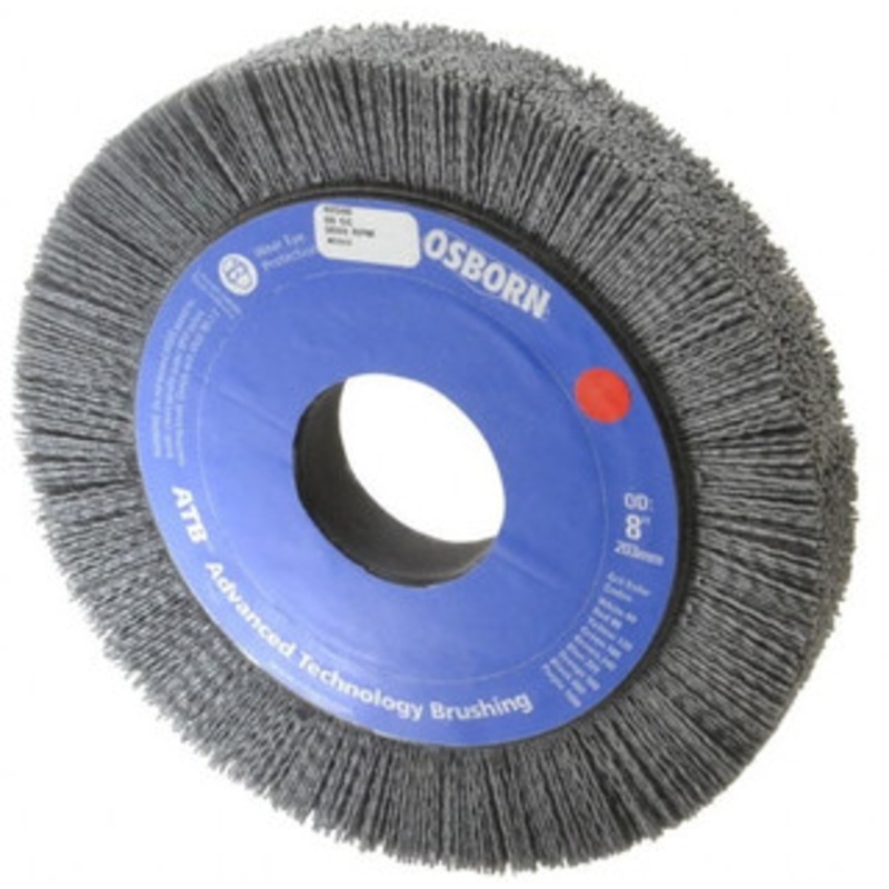 Osborn 8 OD, 2 Arbor Hole, Crimped Nylon Wheel Brush 1 Face Width, 1-1/4 Trim Length, 0.04 Filament Diam, 3,600 RPM 0004058600 – 01063643