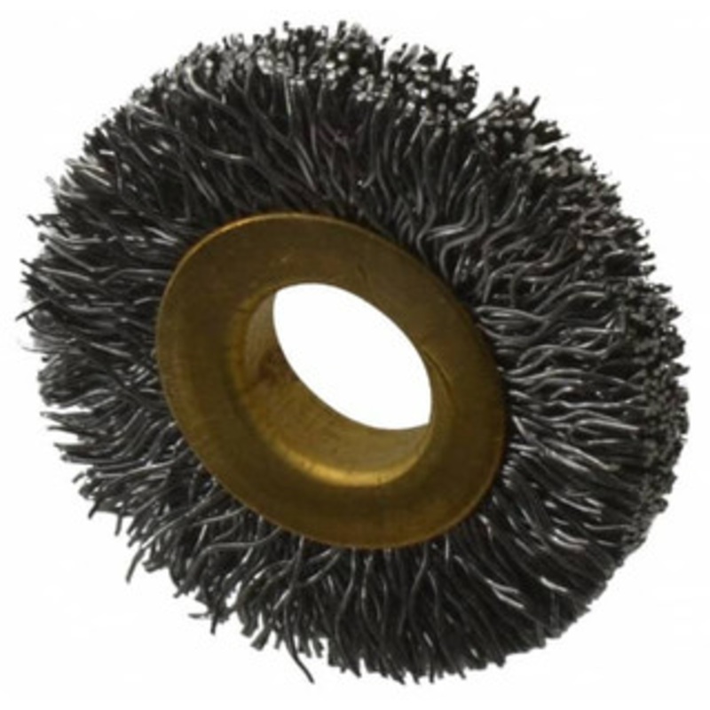 Value Collection 1-1/4 OD, 3/8 Arbor Hole, Crimped Steel Wheel Brush 1/4 Face Width, 9/32 Trim Length, 0.012 Filament Diam, 20,000 RPM S00651729 – 00651729