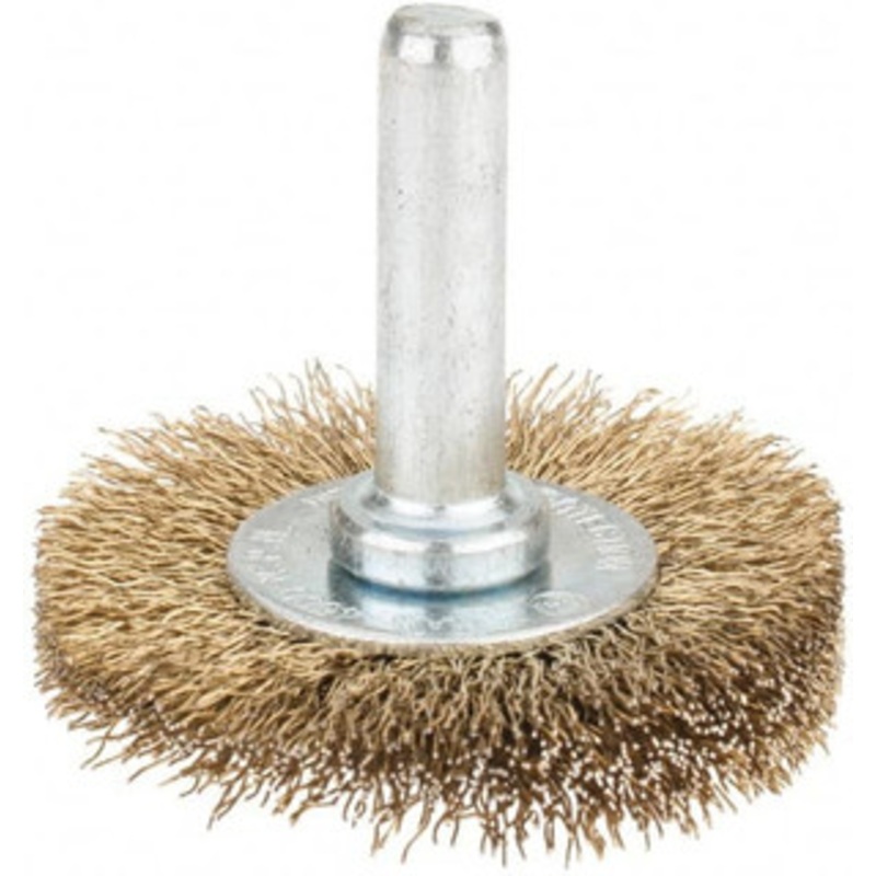 Value Collection 1-5/8 OD, 1/4 Shank Diam, Crimped Brass-Coated Steel Wheel Brush 3/16 Face Width, 3/8 Trim Length, 0.008 Filament Diam, 4,500 RPM S04065173 – 04065173
