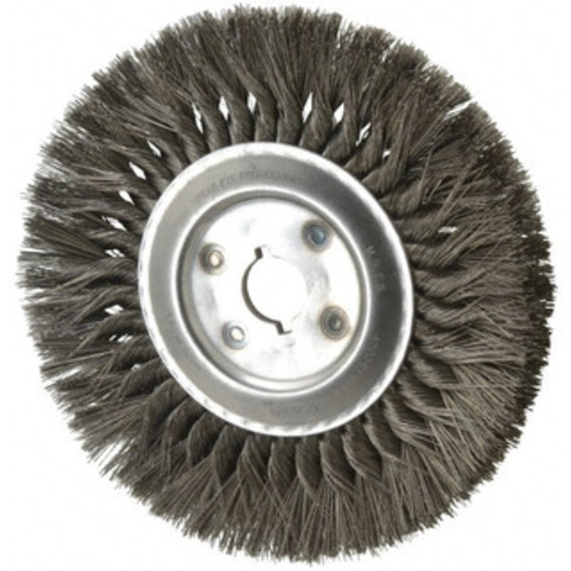 Osborn 10 OD, 1-1/4 Arbor Hole, Knotted Steel Wheel Brush 5/8 Face Width, 2-1/4 Trim Length, 0.016 Filament Diam, 4,500 RPM 0002675200 – 06083083
