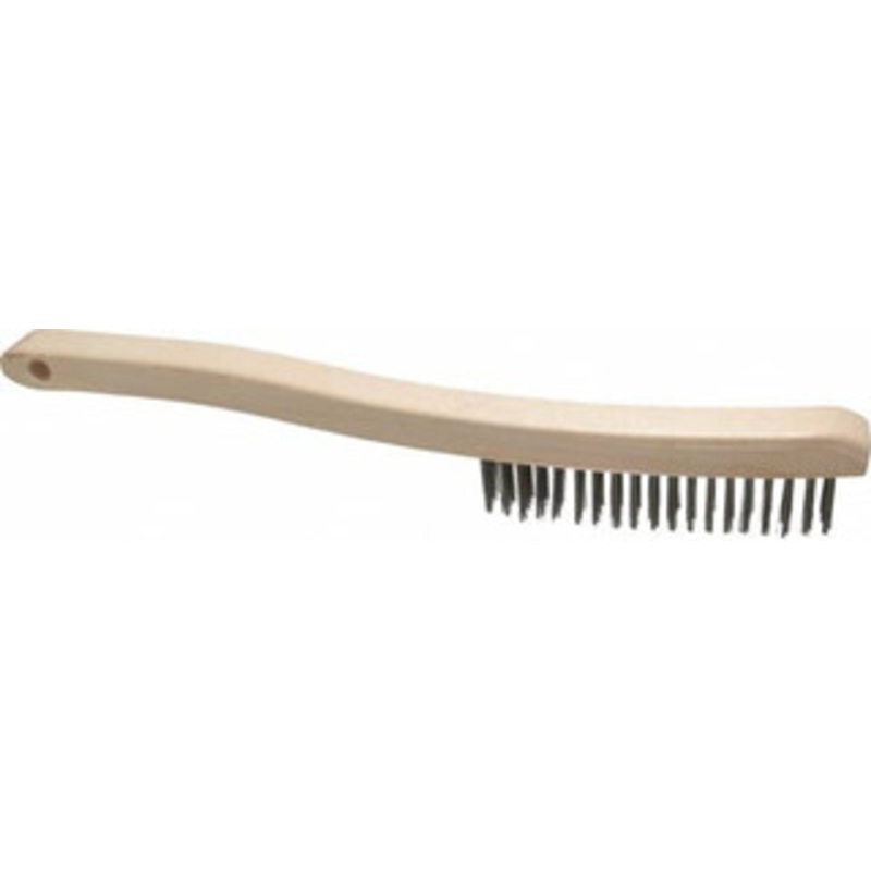 Osborn 3 Rows x 19 Columns Stainless Steel Scratch Brush 6 Brush Length, 13-3/4 OAL, 1-1/8 Trim Length, Wood Curved Handle 0008300700 – 53519476