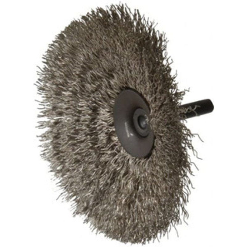 Osborn 4 OD, 1/4 Shank Diam, Crimped Stainless Steel Wheel Brush 1/2 Face Width, 1-7/16 Trim Length, 0.014 Filament Diam, 15,000 RPM 0001148000 – 06082499